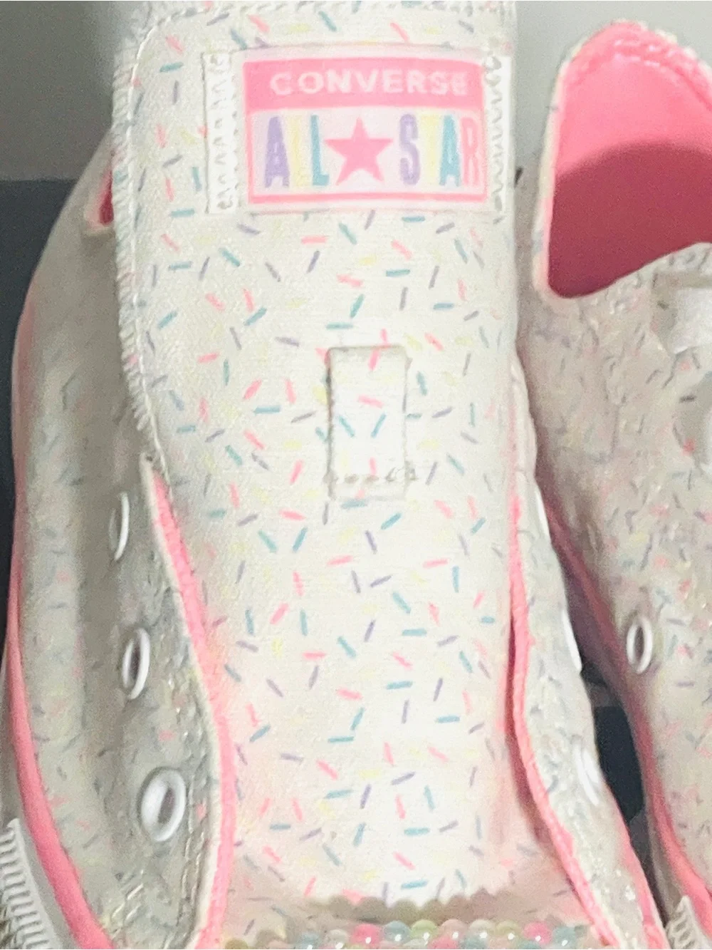 Converse Kids White Sneakers with Pink Trim and Pastel Sprinkle Print